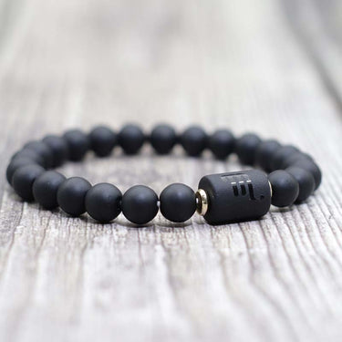 Zodiac Constellation 12 Signs Onyx Beaded Bracelet